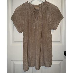 Rungolee Louise V‎ Neck Smocked Neck Blouse Silk Size S Small Beige